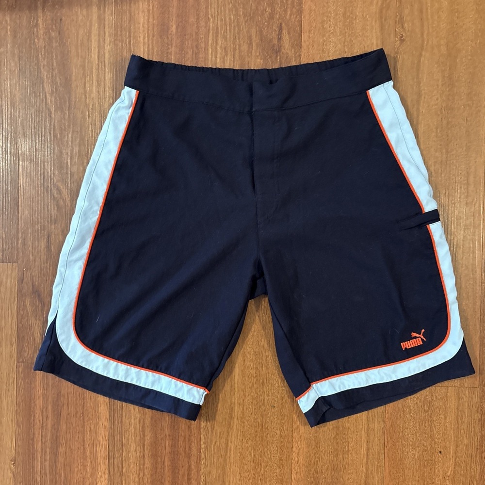 Puma Men's Medium Y2K Cargo Board Shorts Black Blue‎ Red Logo 10" Inseam